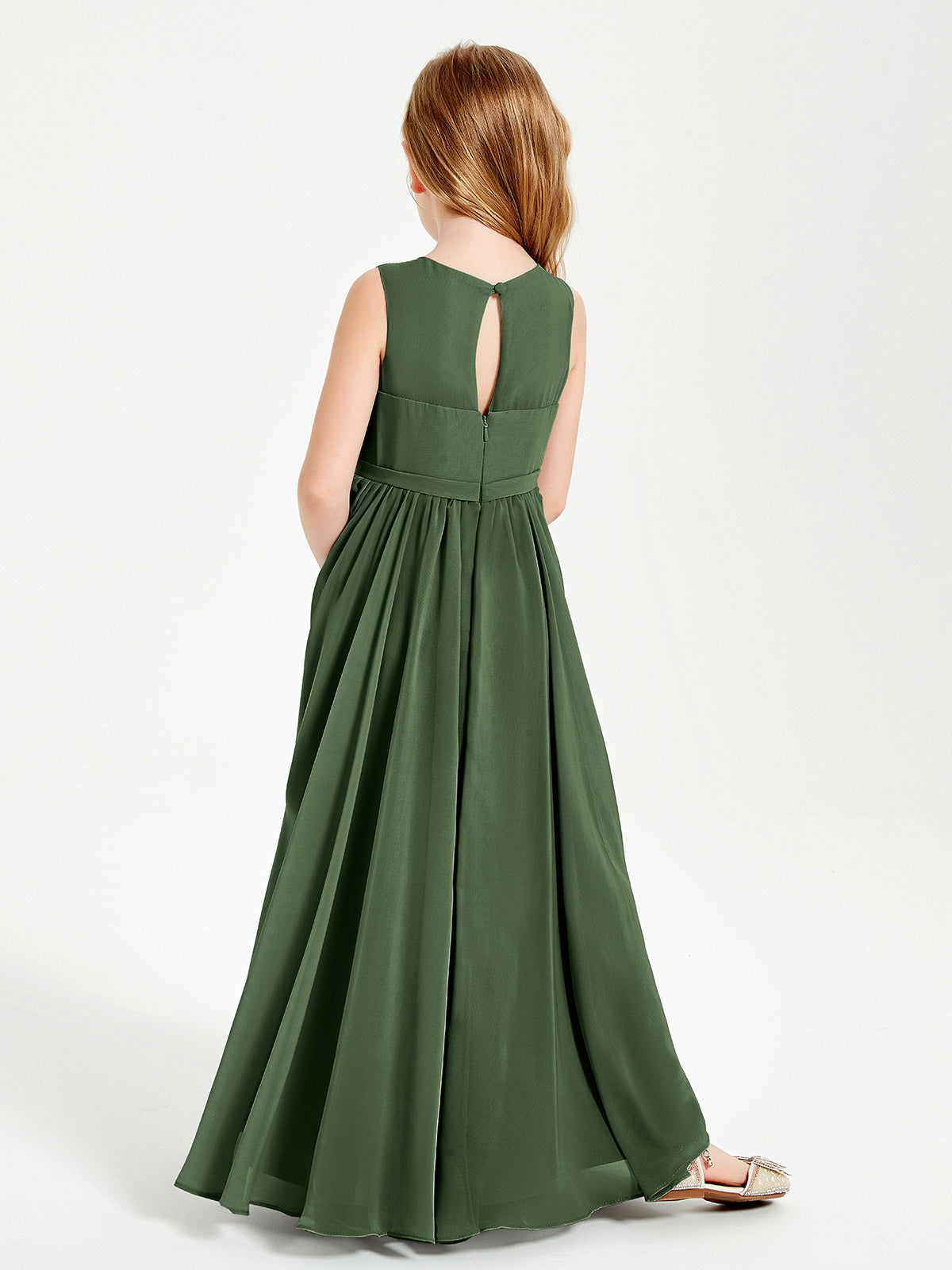 Chic Elegant Sleeveless Dresses for Junior Bridesmaids Olive Green